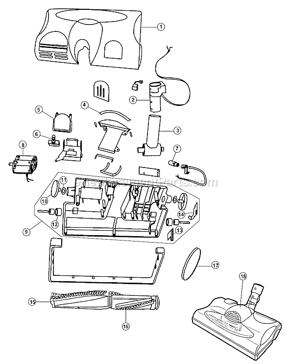 Page B Diagram and Parts List for SD40020  Dirt Devil Canister Vacuum